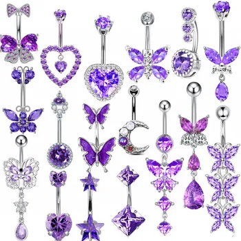 1Pc Fashion Crystal Belly Button Piercing Jewelry For Women Shiny Butterfly Navel Piercing Heart Piercing Nombril Belly Ring