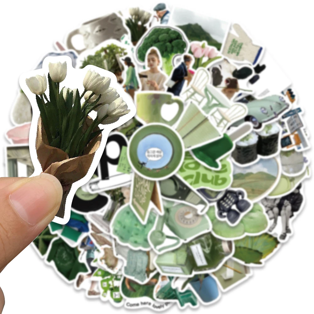 62pcs Ins Style Laptop Decals DIY Spring Green Aesthetic Stickers For Luggage Guitar Phone Diary Waterproof Graffiti Kids Toy