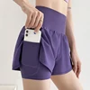 Women's High Waisted Sports Short Yoga Tennis Running Pilates Bottom with Pockets Tight Fitting Fake Two Pieces Sports Pants 1