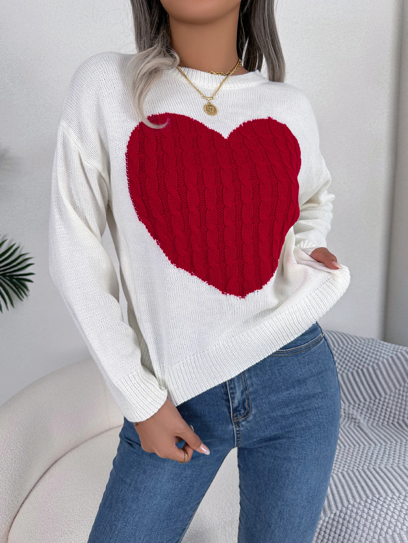 Pink Red Knitted Sweater for Women