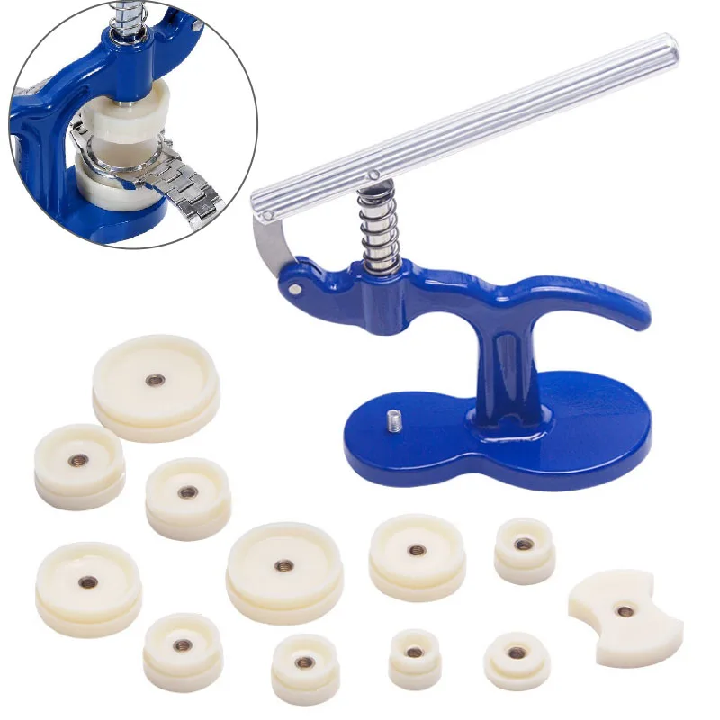 Watch Back Press Tool with 12 Plastic Dies - Precision Hand Tools for Crystal and Case Repair