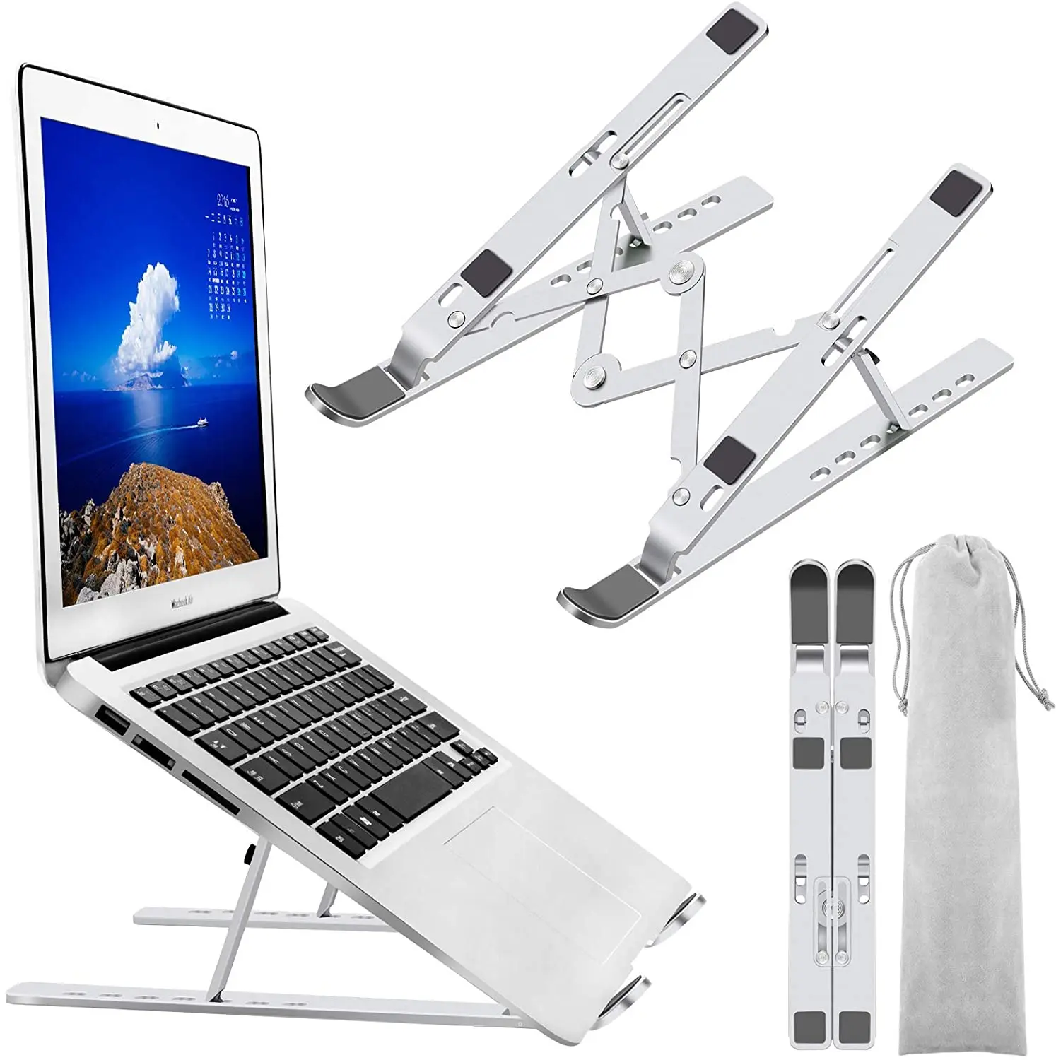 Simple Houseware Supporto Per Laptop Regolabile In Rete - 11 Angolazioni, Altezza 15-50°, Base Ventilata, Struttura Metallica Nera - 3