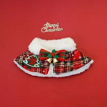 고양이 크리스마스 망토 강아지 새해 숄, 반려동물 스카프, 영어 짧은 가을 겨울 의류, 따뜻한 테디 칼라 강아지 액세서리