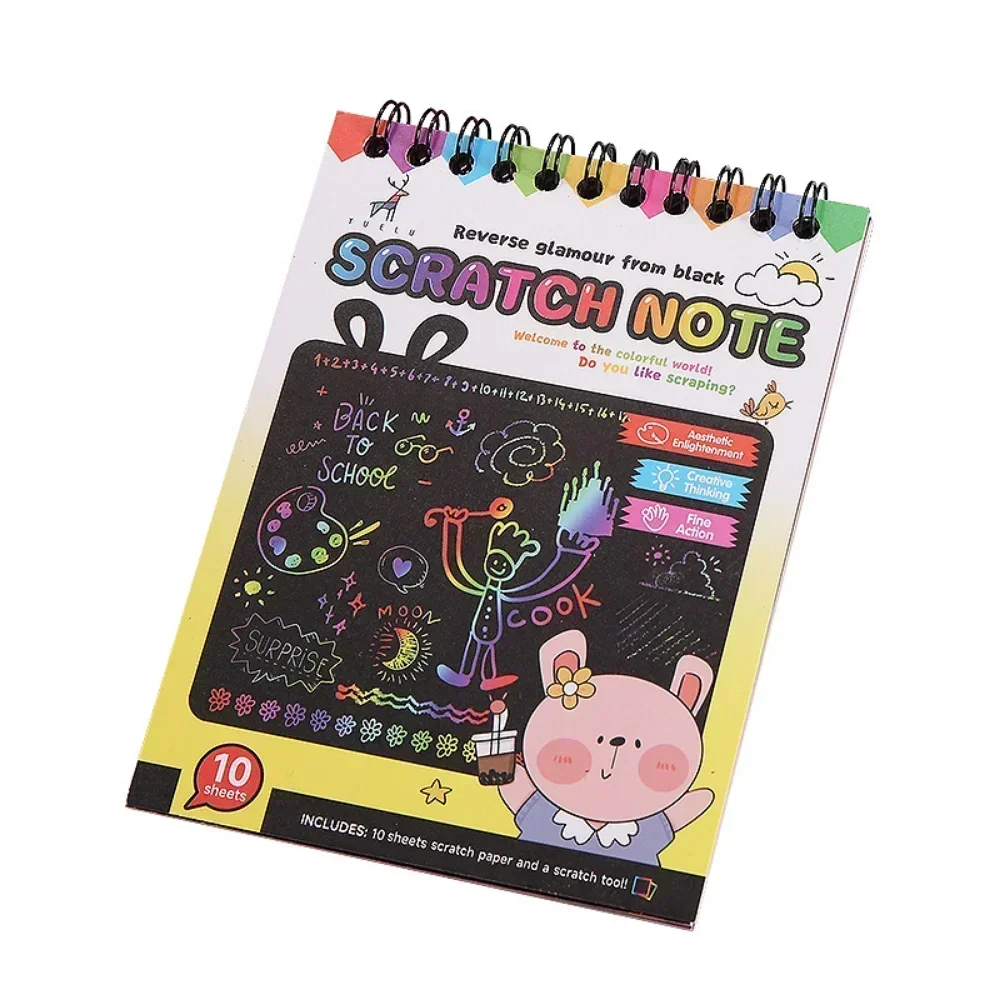 Rainbow Art Paper Rainbow Scratch Paper Children's Art Book Black Card Neon Scratch Book with Wood Stick Kids DIY Drawing Toy educational toys,drawing toy,educational drawing toy,scratch off paper set