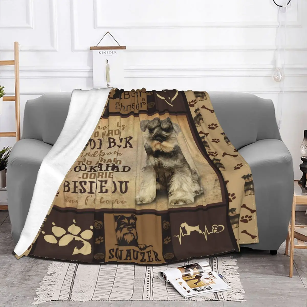 Schnauzer Dog Blanket Sofa Cover Flannel Print Animal Vintage Portable Super Warm Throw Blanket for Home Office Bedspread
