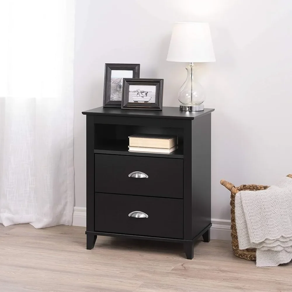 

Traditional 2-Drawer Tall Nightstand Side Table, Bedside Table with 2 Drawers and Open Shelf 16" D x 23" W x 28" H, Black,