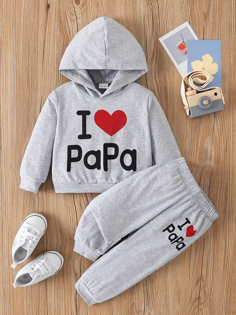 Baby set 0-2 years old toddler learn to walk "I love Daddy" English printed hooded jumper and sweatpants Spring and Autumn 1