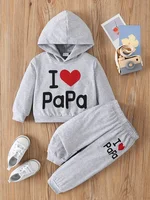 Baby set 0-2 years old toddler learn to walk "I love Daddy" English printed hooded jumper and sweatpants Spring and Autumn 1