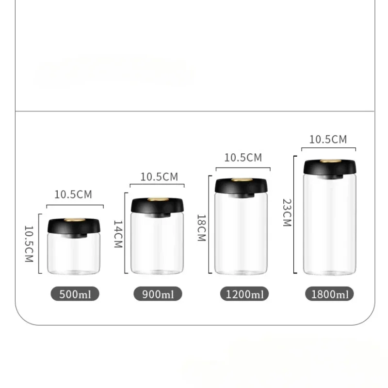 Vacuum Sealed Coffee Beans TankTransparent Glass Food Storage Jars Moisture-Proof Air Extraction Airtight Container Household