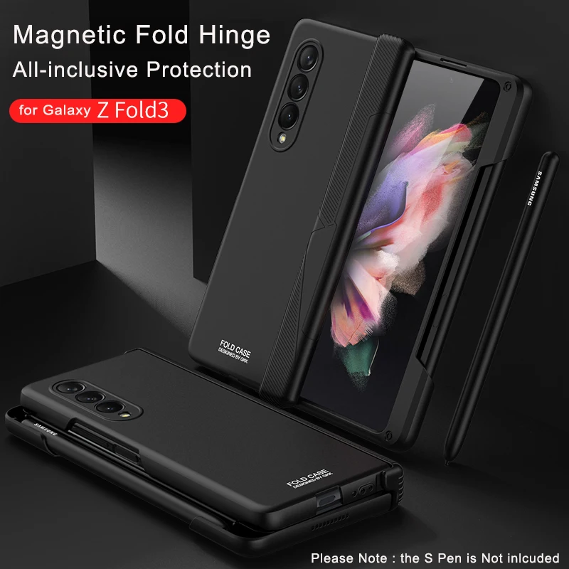 

Магнитный складной чехол с петлями для Samsung Galaxy Z, складной чехол для телефона с держателем для ручки, твердый бронированный ударопрочный чехол с отделением для S Pen