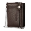 Men PU Leather Short Wallet With Chain Zipper Clutch Wallet Male Short Trifold Purse Card Holder Change Coin Purse 2