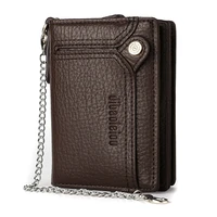 Men PU Leather Short Wallet With Chain Zipper Clutch Wallet Male Short Trifold Purse Card Holder Change Coin Purse 2
