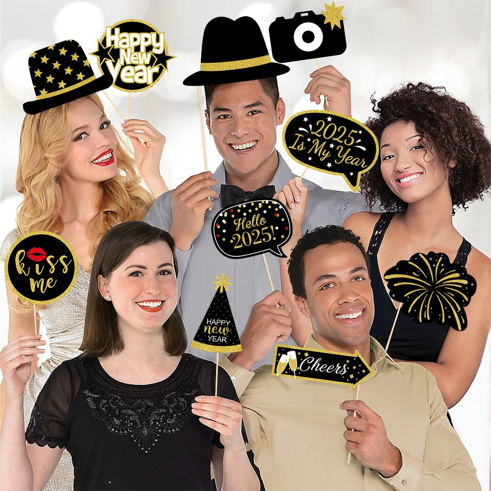 Description Picture 6 of item2025 Happy New Year Paper Glasses Photo Frame Photo Booth Props New Year Eve Party Decoration Christmas Party Photobooth Supplie