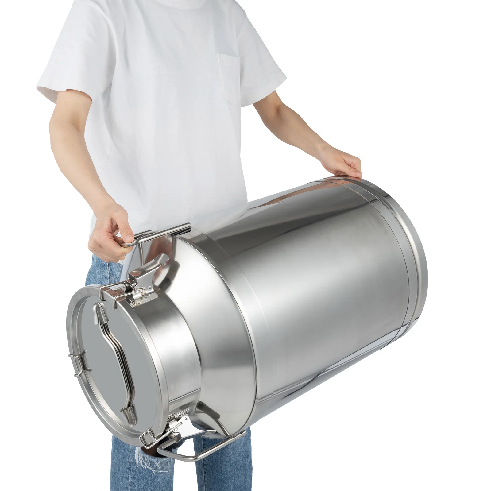 Milk Can 60L/15.8Gallon Stainless Steel Milk Jug Universal Airtight Metal Bucket with Lid, for Liquids and Solid