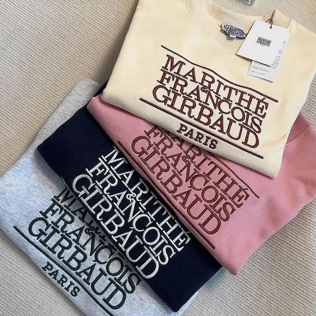 

Y2K 마리떼 프랑소와 저버 Sweatshirt for Women 2024 Spring Korean Casual Letter Embroidery Short Pullover Cotton Round Neck Sweatshirt