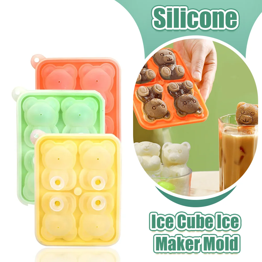 Creative Little Bear Ice Cube Ice Maker Mold Silicone Grid Self Made Bear Model Making Kitchen Soft Rubber Mold ice mold