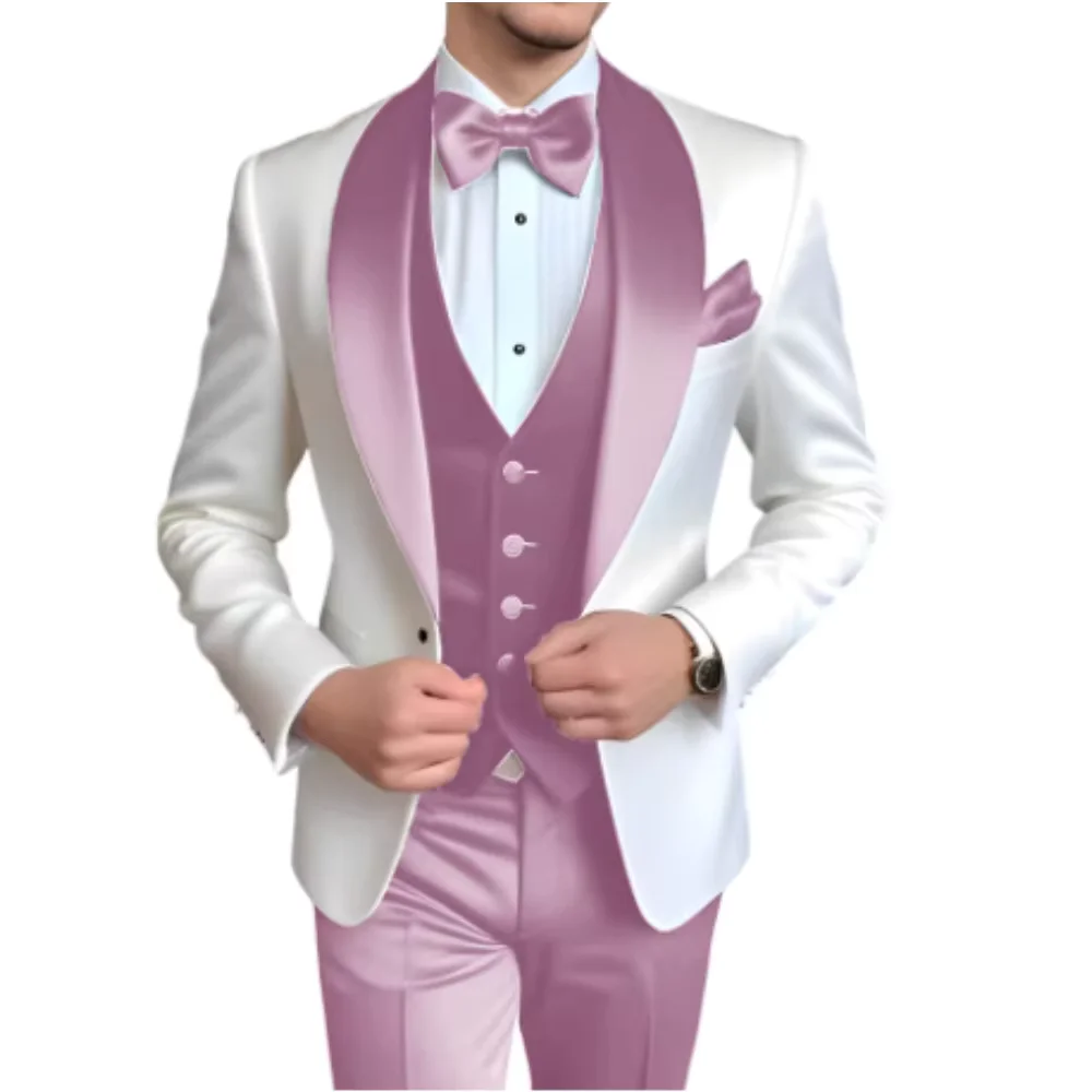 Formal 3 Piece Men's Suits Elegant Full Set Single Breasted Shawl Lapel Blazer Party Outwear Homme Costume（Jacket+Pants+Vest)