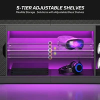 57" LED TV Stand for 55/60/65 Inch TVs - Gaming Entertainment Center with RGB Lights, Adjustable Glass Shelves & Cabinet for PS5 4