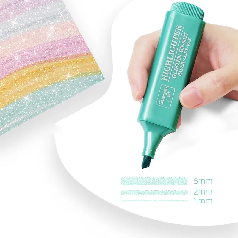 Highlighter Marker Highlighter Pen Marker Pen 1PCS Flash Color Highlighter 8 Colors Optional Oblique Head Water-based Tasteless Key Marker