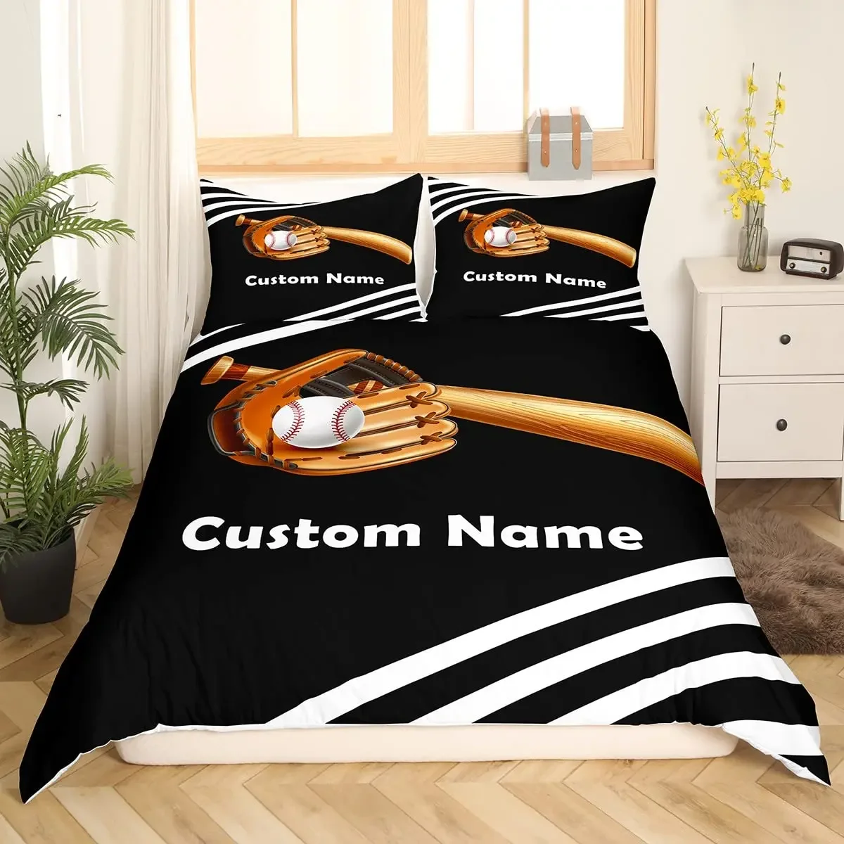 Custom Name Soccer Duvet Cover for Boys Teens Blue Flame Soccer Bedding Set Personalized Sports Comforter Cover Bedroom Decor