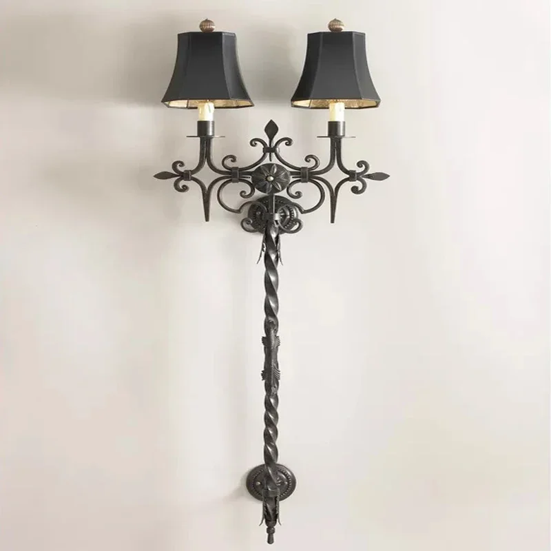 

Antique Iron LED Wall Light American Double-headed Wall Lamp Country Villa Living Room Lamps Retro Bedroom Bedside Aisle Lights