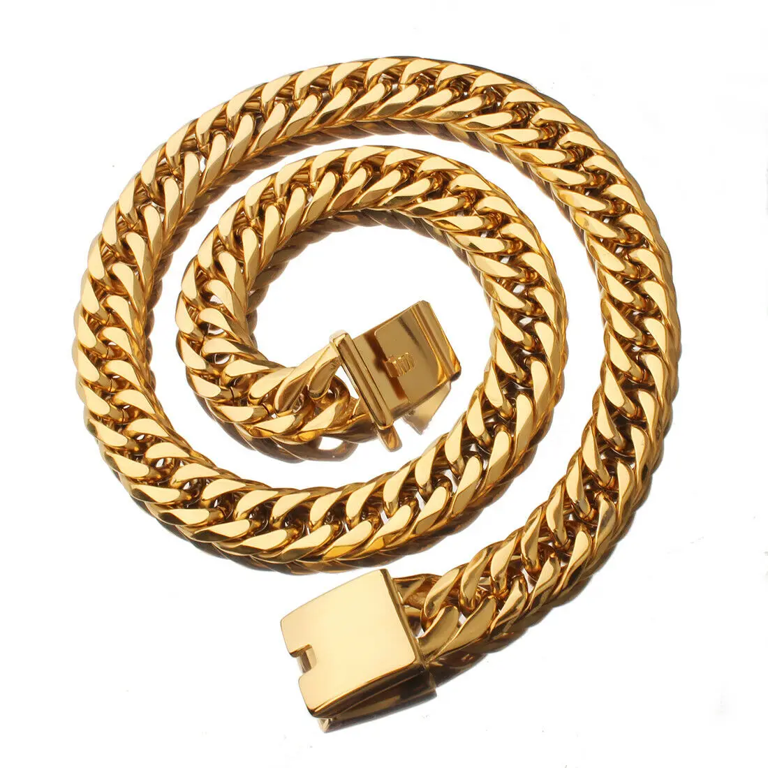 Granny Chic Gold Color 316L Stainless Steel Cuban Link Chain Necklace Heavy Cool Men's Chain Hip Hop Jewelry Gift 16mm 7-40inch