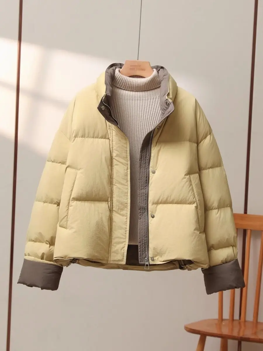 Women's Winter Top Coat Cotton Coat Stand-up Collar Color Block Thickened Simple Comfortable Casual Design Fashion Versatile New