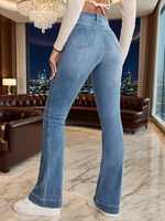 Gray Stretch Womens Flared Jeans Seam Detail Simple Design Versatile Slimming Bootcut Trousers Women's pants pants Jeans - Image 3