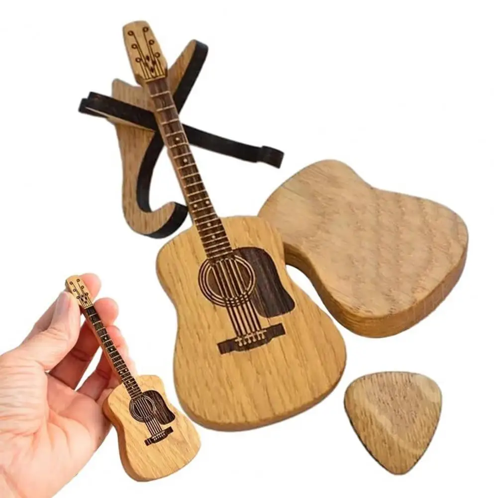 

Wooden Guitar Picks Handcrafted Wooden Acoustic Guitar Pick Box with Stand Smooth Edge Portable Storage for Guitar for Easy