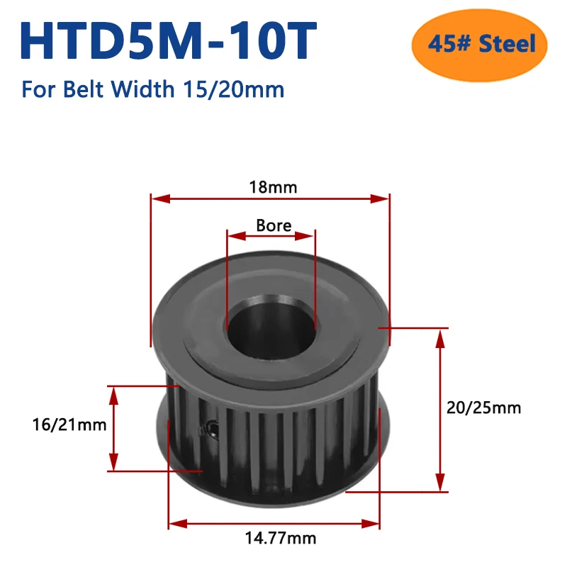 

1pc 10 Teeth HTD5M 45# Steel Timing Pulley HTD 5M 10T Synchronous Wheel for Belt Width 15mm 20mm Bore 5 6 6.35mm AF Type