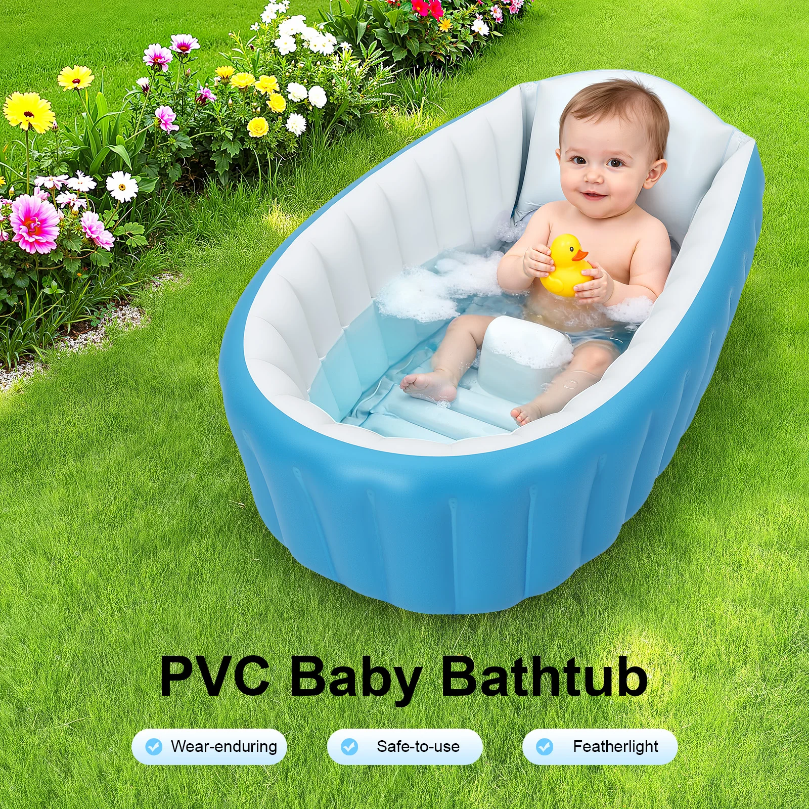 Faltbare & Aufblasbare Babybadewanne für Neugeborene bis Kleinkinder (0-3 Jahre), Tragbare Badewanne, Säuglings-Badesitz mit Rückenstütze – Detail 1