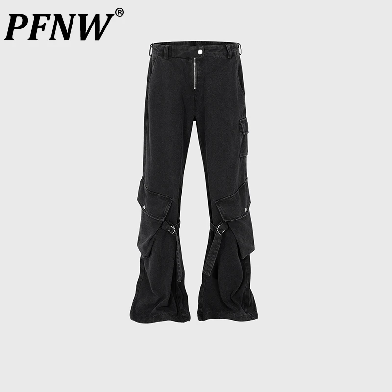 

PFNW Men's New Tide Motorcycle Style Vintage Washing Workwear Cargo Pants Women's Tactical High Street Darkwear Overalls 12Z4421