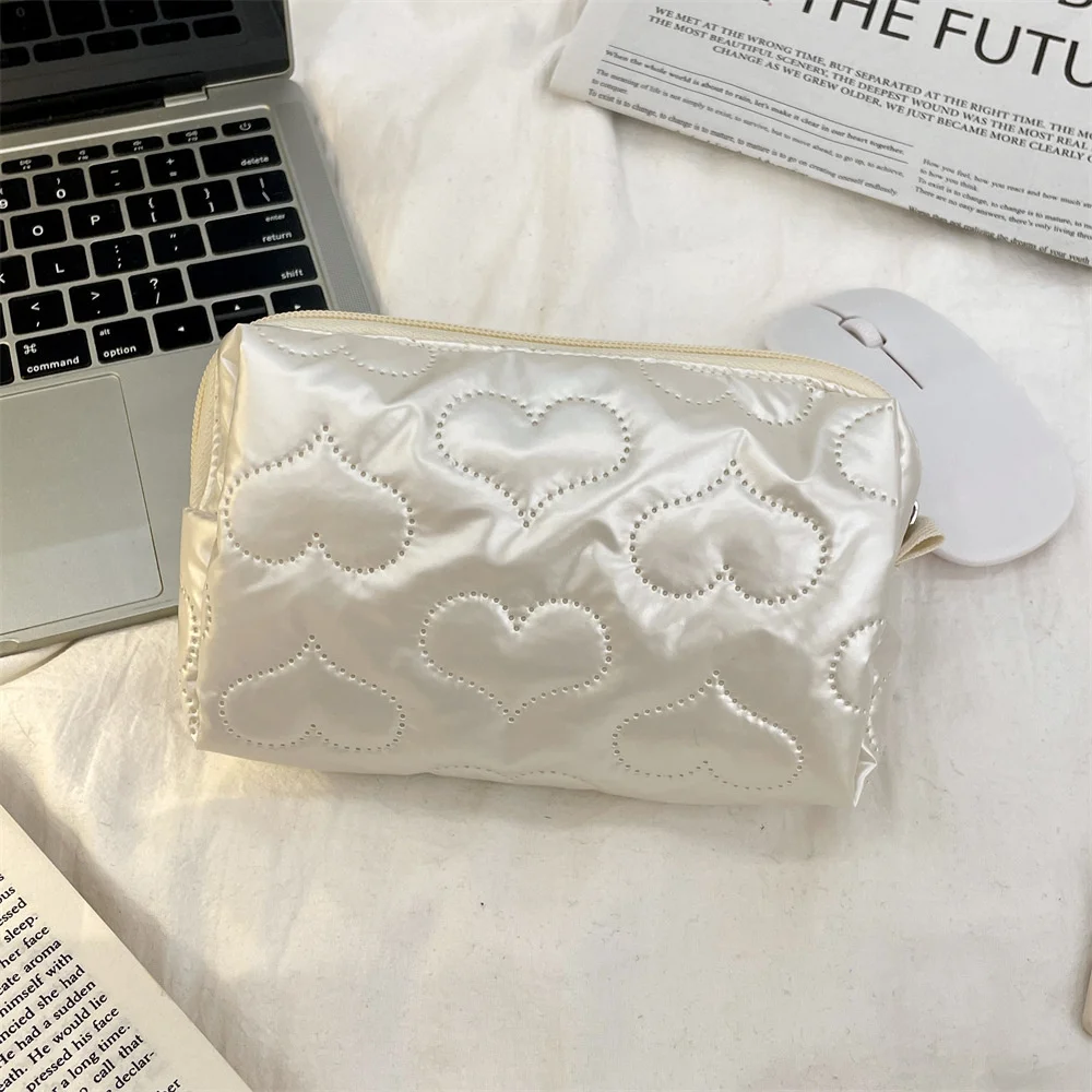 Cute Bow Love Women's Cosmetic Bag Sweet Female Makeup Case Large Capacity Travel Wash Bag Girls Portable Zipper Storage Bags 5