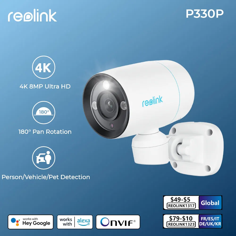 Reolink 4K PoE Security Camera 8MP 180 Degree Pan Bullet Auto Tracking ...