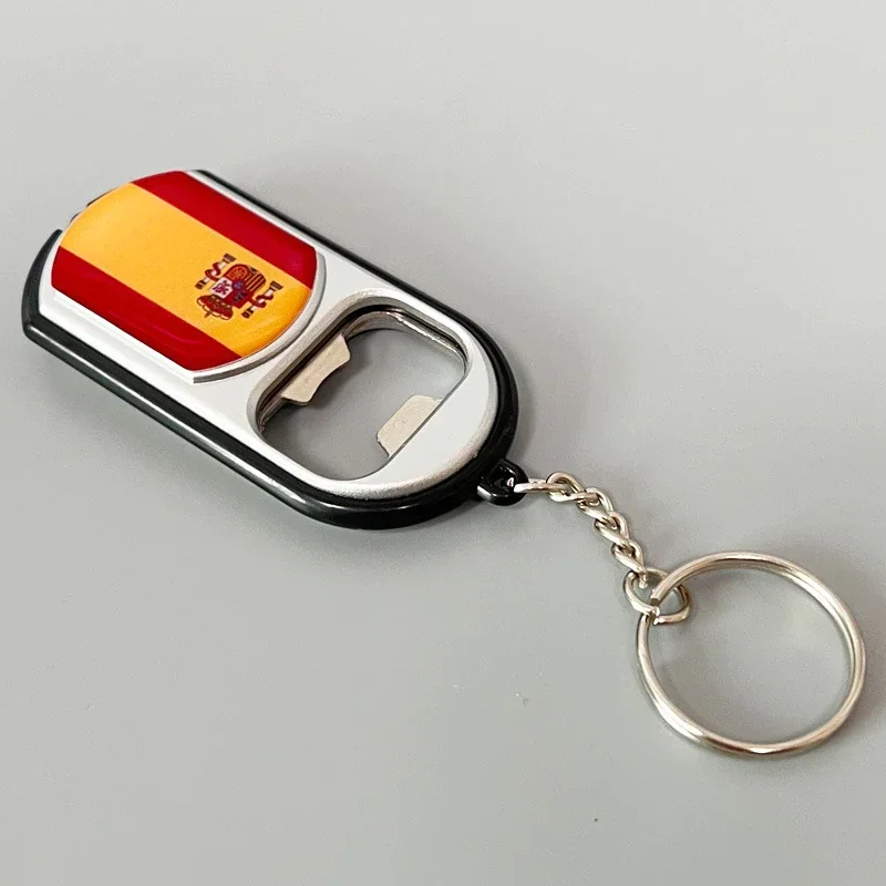 Nationl Flag Keychain Spain Led Light Keychain Beer Opener Bottle Men Women Birthday Gift