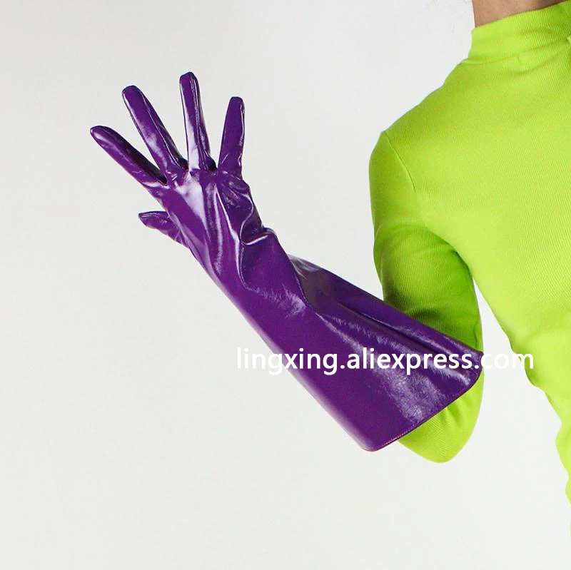 Patent lange Handschuhe Unisex Kunstleder breite Ballon Puff Ärmel groß 38cm bunt l lose Manschetten geschwollene Arm Frau sexy Mädchen – Detail 28