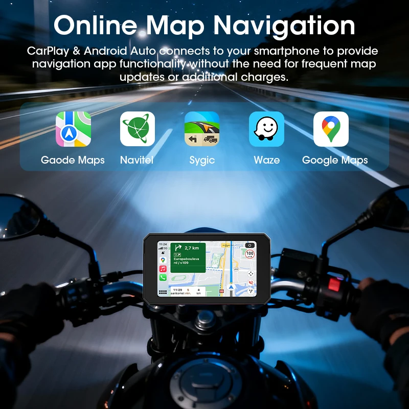 Navigazione per moto da 5 pollici Wireless CarPlay Android Auto Dual Bluetooth IPX7 Display impermeabile Supporto per monitor Moto TPMS - immagine 4