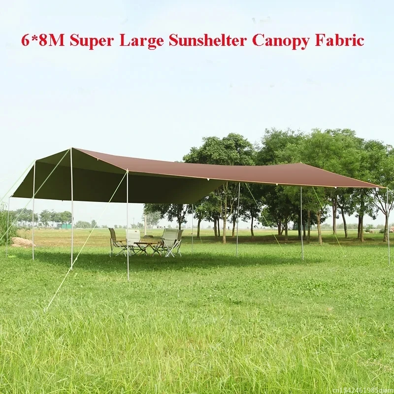 Without Poles 6*8m Large Canopy Waterproof Oxford Silver Coated Outdoor Camping Awning Sunshelter Tarp More Hanging Points new