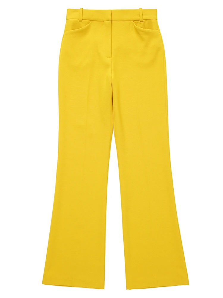 FairyNatural Women Fashion Yellow Long Pants High Waist Zipper Fly Boot Cut Suit Pant Female Trousers With Pocket Mujer Pantalon slacks Pants & Capris