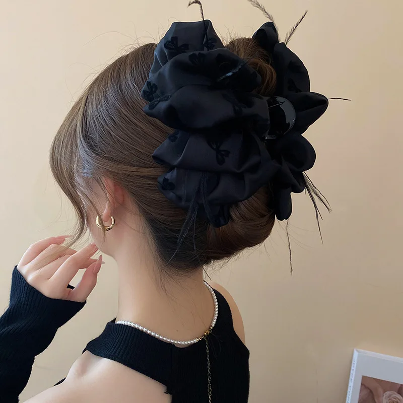 Fairy Large Hair Claw Multi-Layered Bubble Bow Clamp Temperament Volume Korean Hair Clip Shark Clip On The Back Of The Head