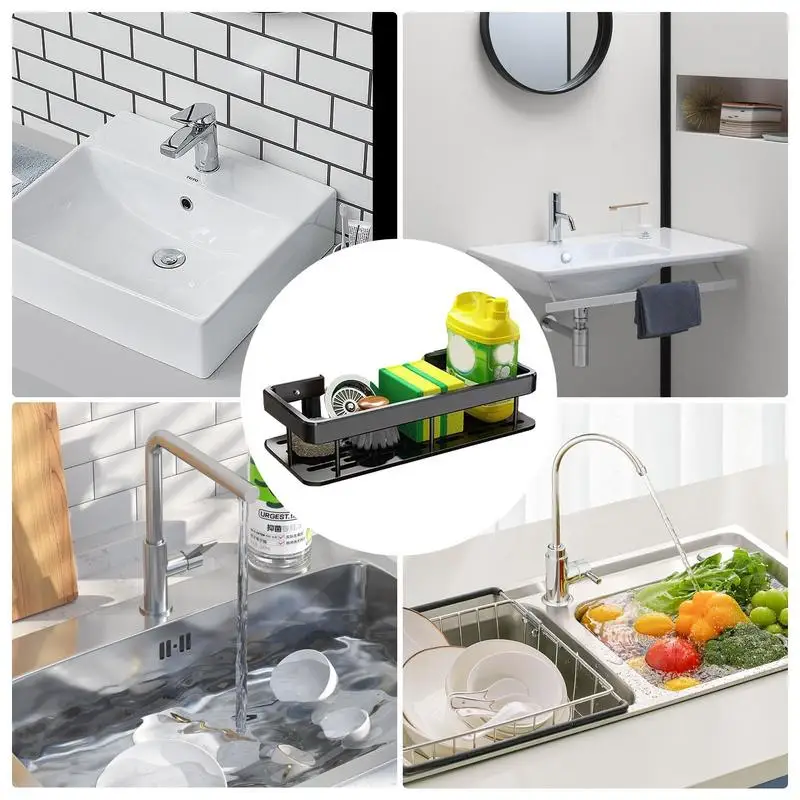 Kitchen Sink Organizer No Punch Sponge Caddy For Sink Basket Brush Holder Home Organization For Sponges Wipes And Cleaning
