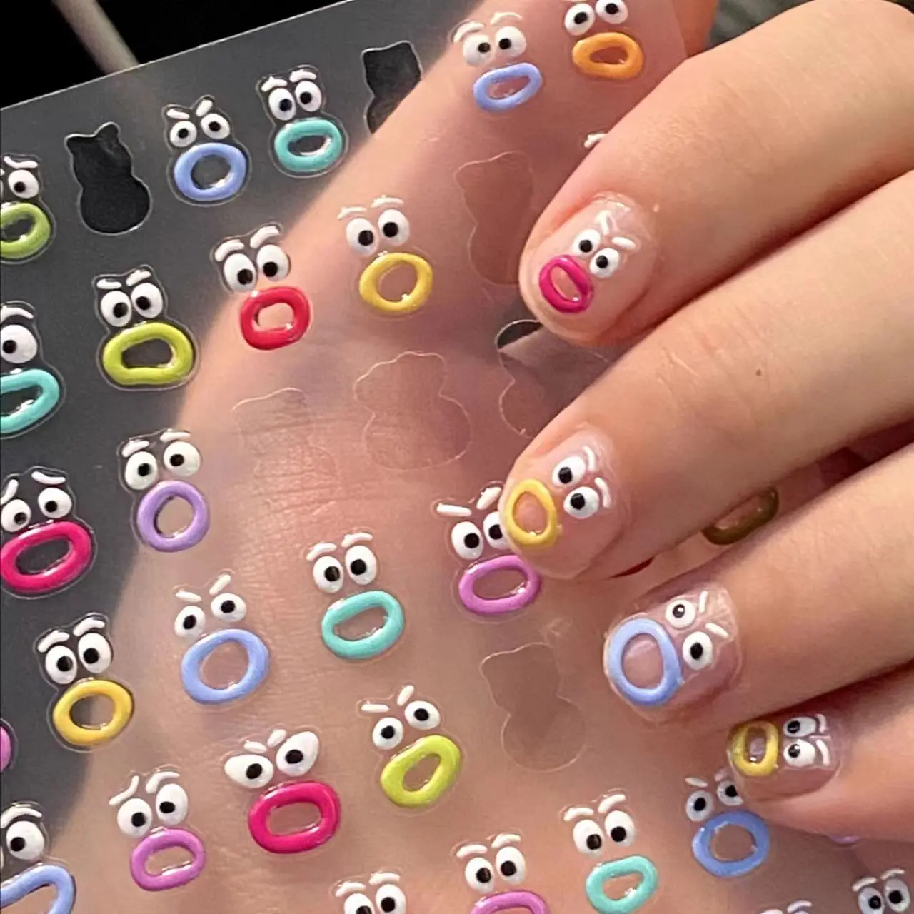 

Kawaii ugly mouth monster relief sticker 3D three-dimensional nail art sticker female dopamine nail sticker pattern