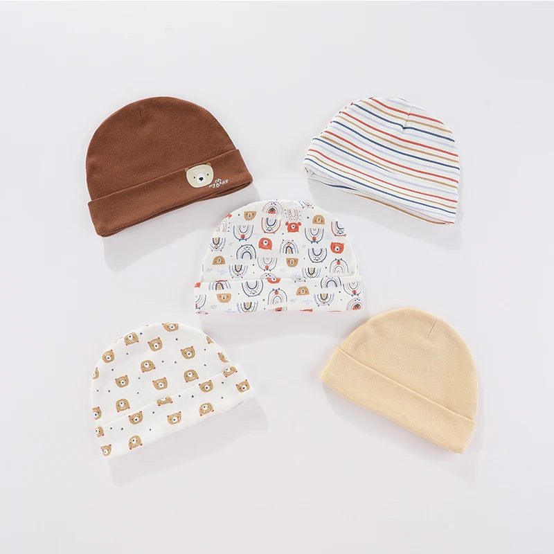 New Born Baby Boy Girls Hats 3/5Pieces Cotton Cartoon 0-6Months Unisex Soft Solid Color Infant Accessories kids winter hat scarf set