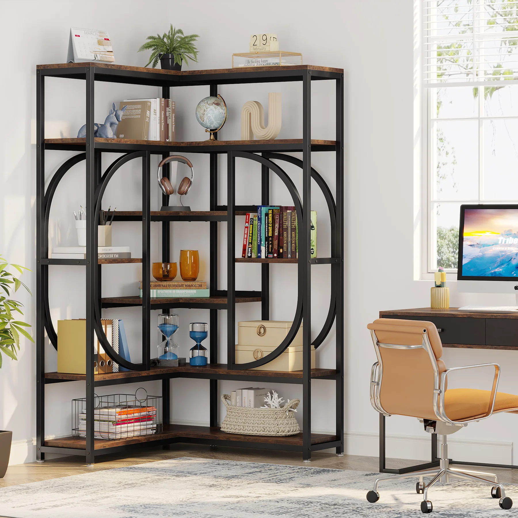 Tribesigns 7-Shelf Corner Bookshelf, Large Modern Corner Bookcase, Tall L-Shaped Corner Shelf Stand Display Rack with Storage