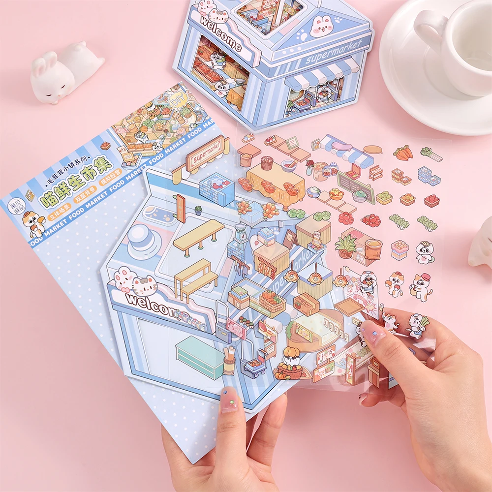 4er-Pack/Set mikroskopische 3D-Haussticker-Kollektion, wasserfeste PET-Klebeaufkleber, ideal für kreatives Journaling, Scrapbooking – Detail 5