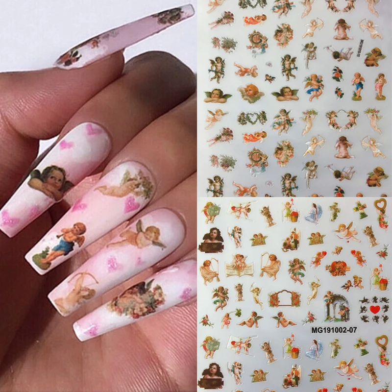 

Angel Christian Nail Stickers Virgin Mary Cupid Cross Self-Adhesive Water Transfer Decals Slider Nail Design Nail Decorations