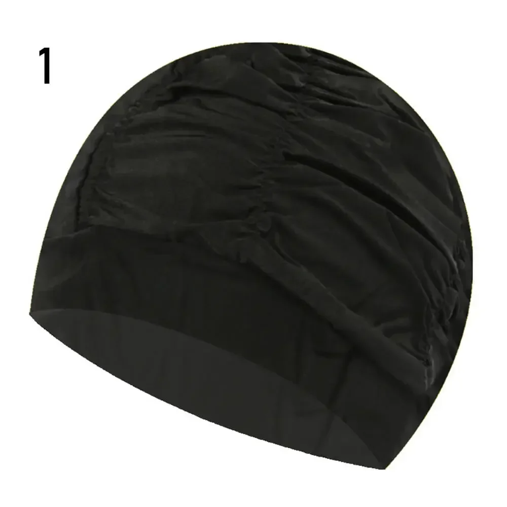 1PC High Elastic Swimming Cap Men Women Free Size Solid Flowers Printed Long Hair Sports Swim Pool Hat Nylon Turban 3