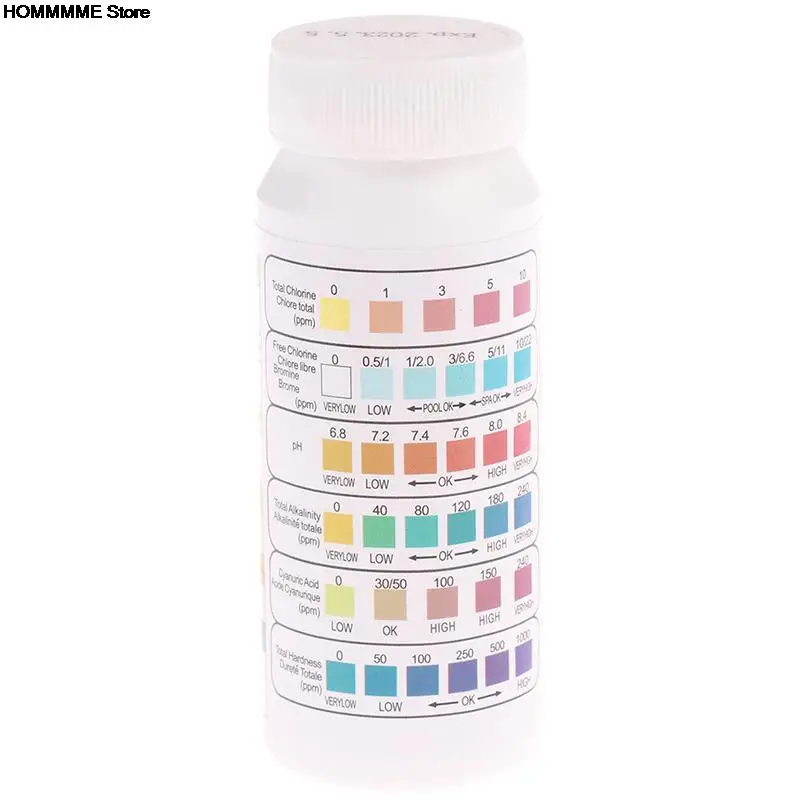 6 In 1 Multipurpose Chlorine PH Test Strips SPA Swimming Pool Water Tester Paper 50 Pcs/Bottle