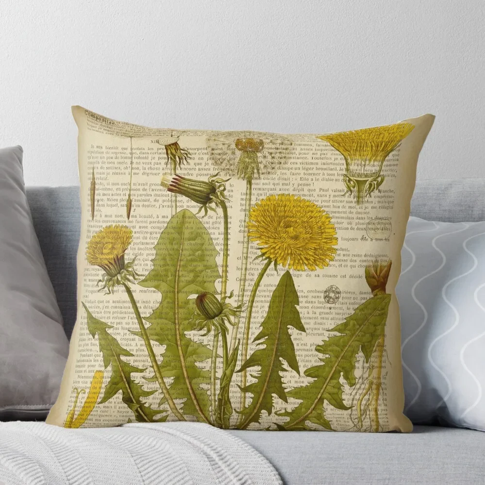 

Botanical print, on old book page - dandelion flowers Throw Pillow Christmas Pillows Sofa Covers For Living Room