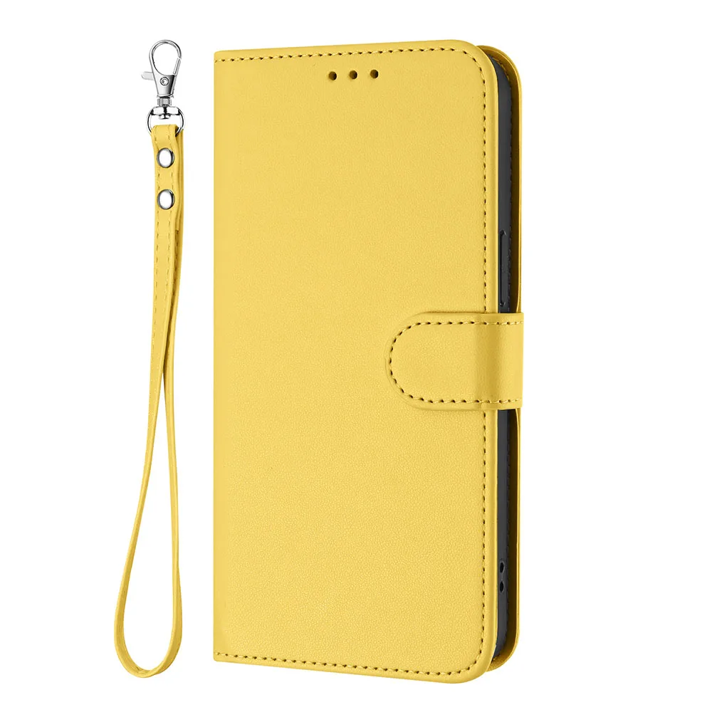 Leather Stand Flip Wallet Phone Cover with Card Holder and Strap
